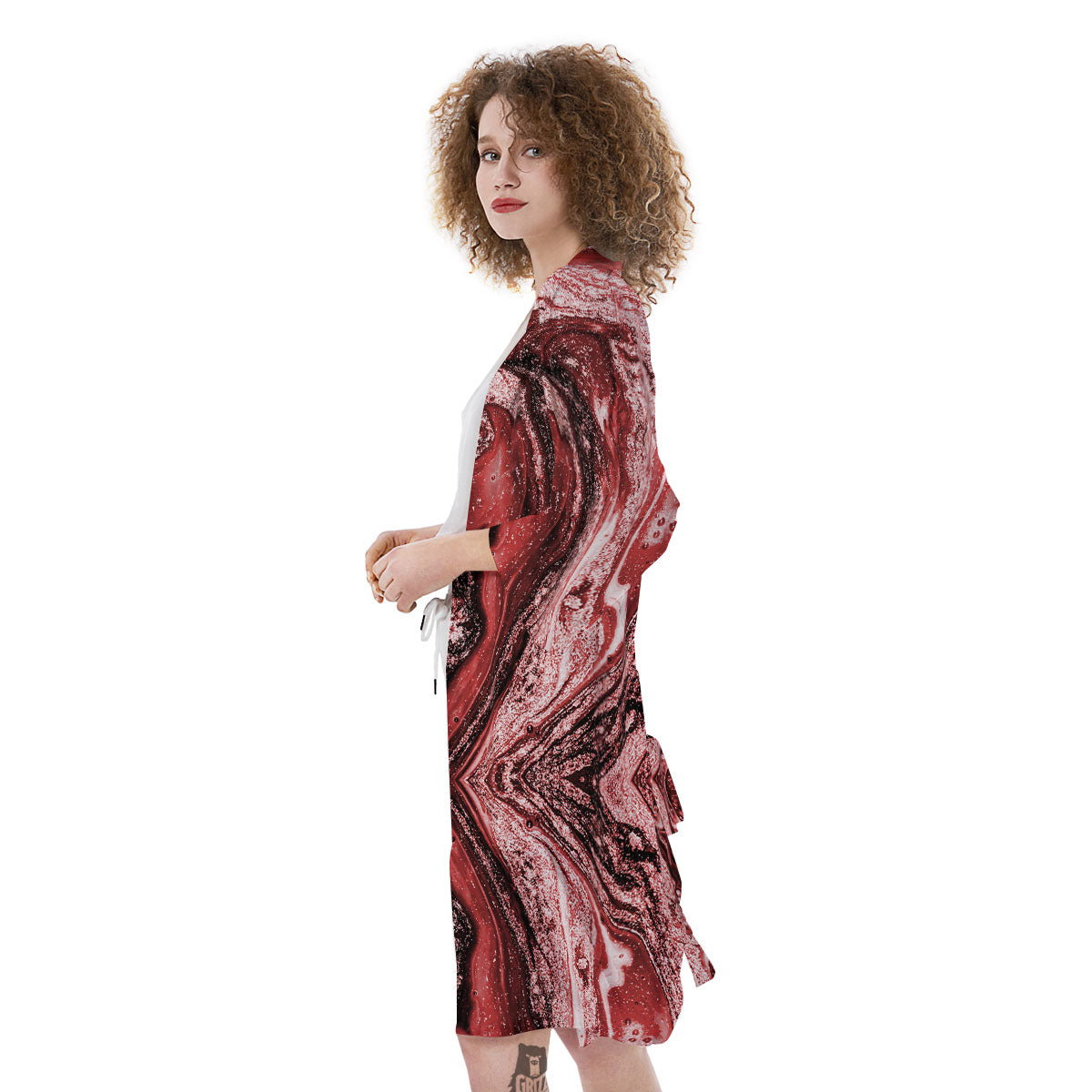 Marble Red Print Pattern Kimono-grizzshop