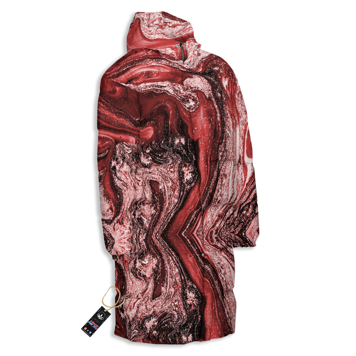 Marble Red Print Pattern Long Down Jacket-grizzshop