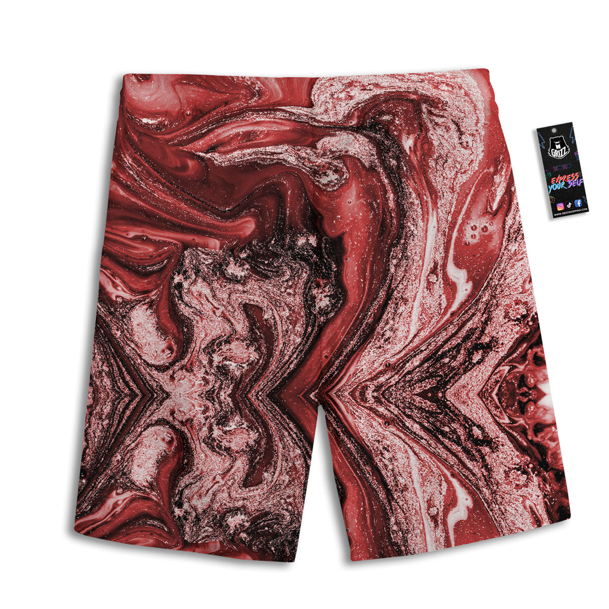 Marble Red Print Pattern Men's Athletic Shorts