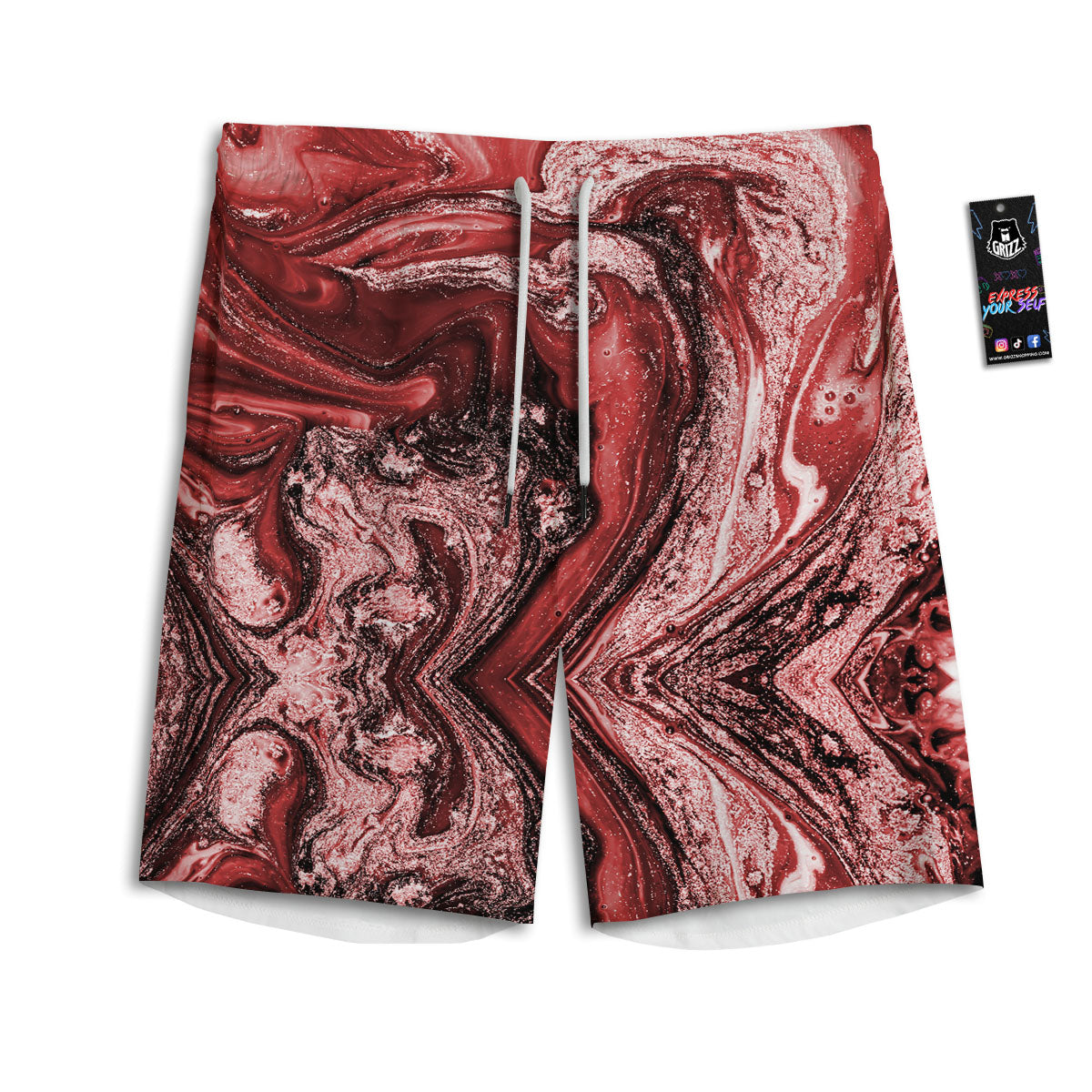 Marble Red Print Pattern Men's Athletic Shorts