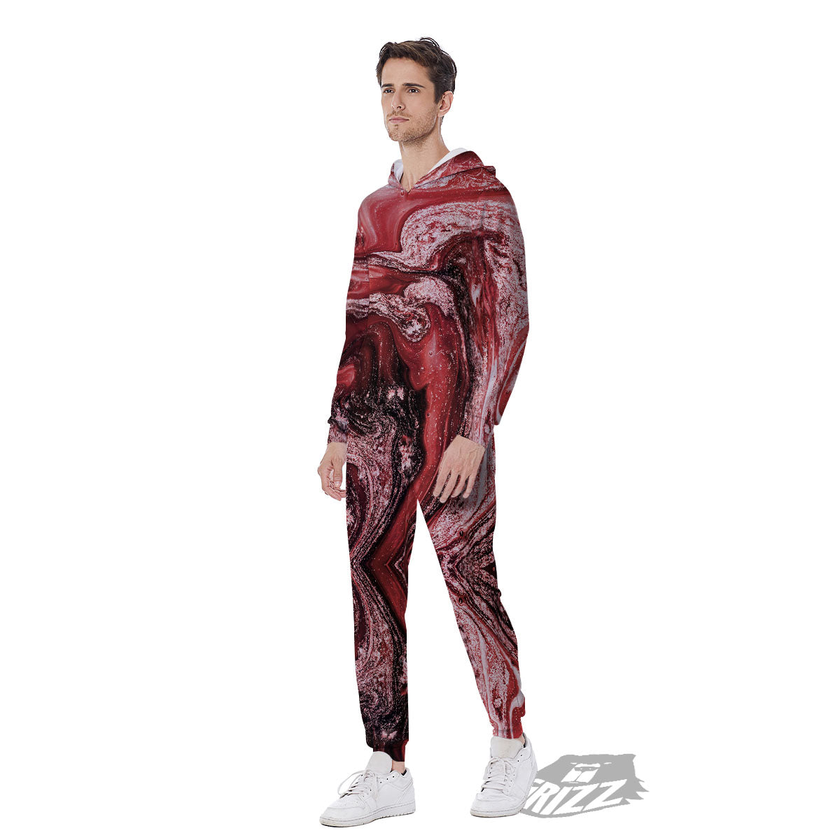 Marble Red Print Pattern Men's Jumpsuit-grizzshop
