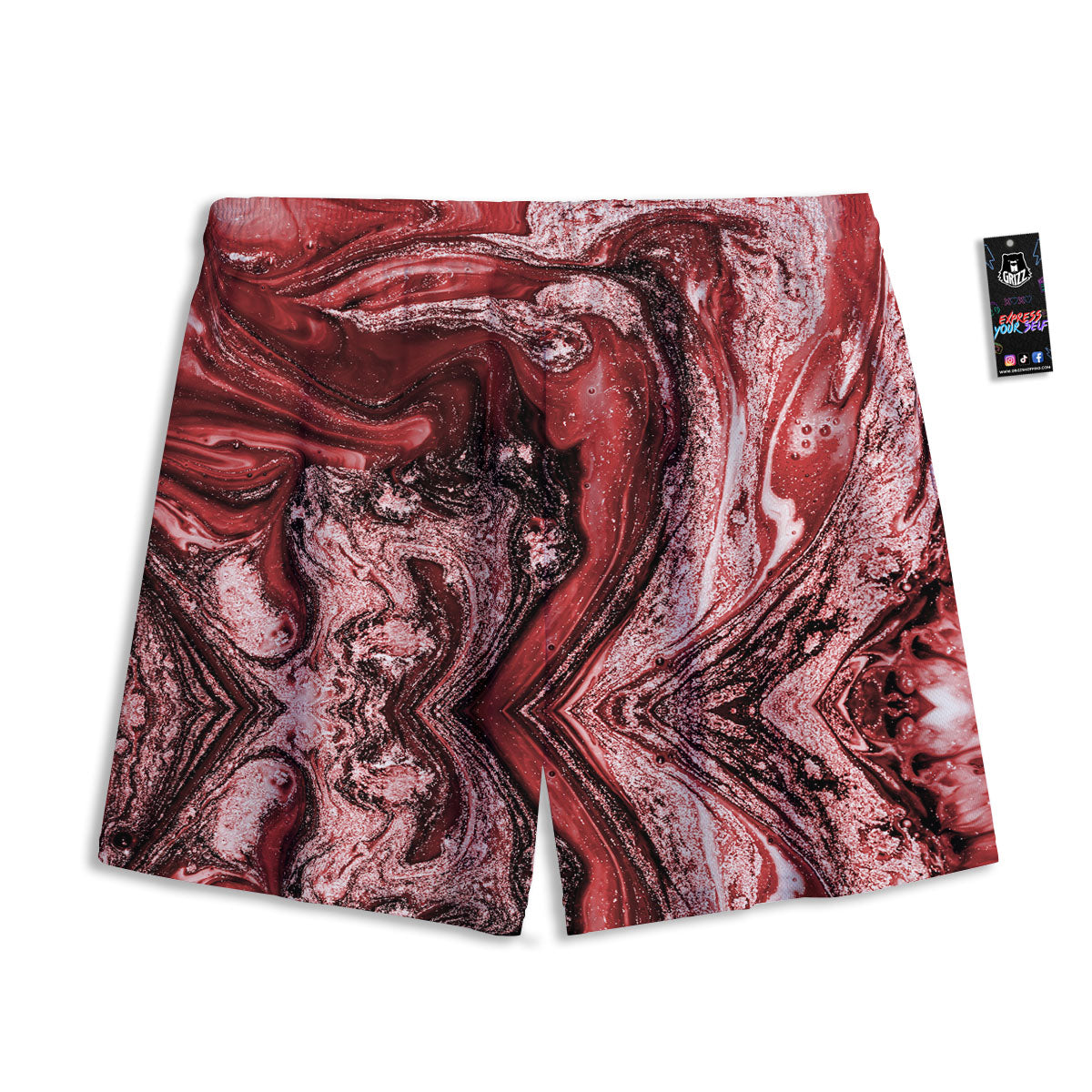 Marble Red Print Pattern Mesh Shorts