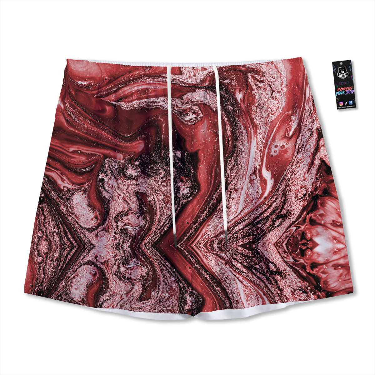 Marble Red Print Pattern Mesh Shorts