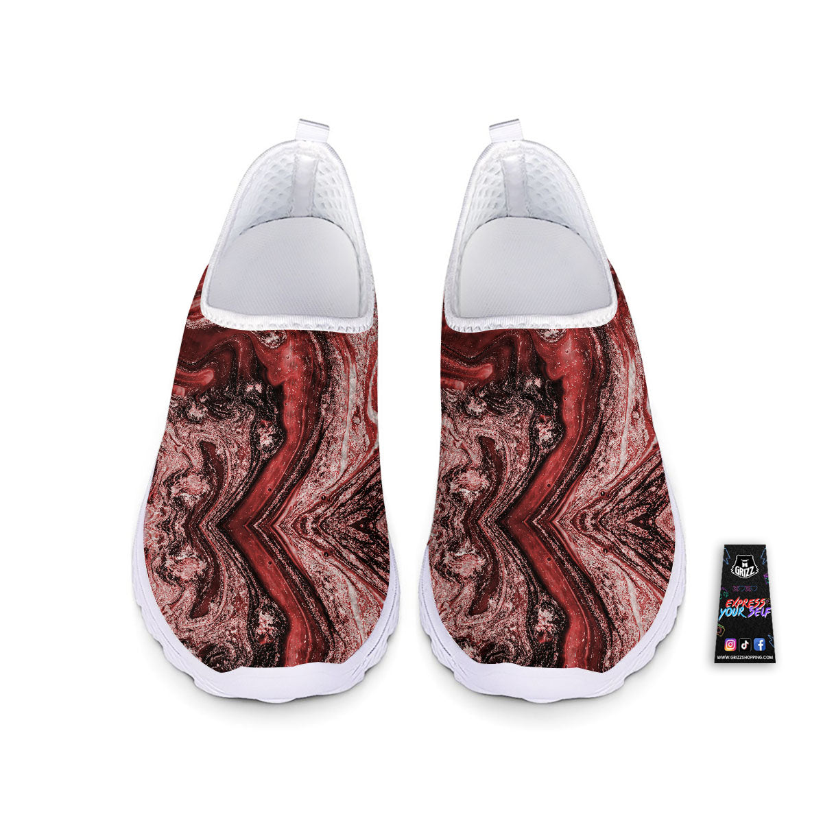 Marble Red Print Pattern Nurse Shoes-grizzshop