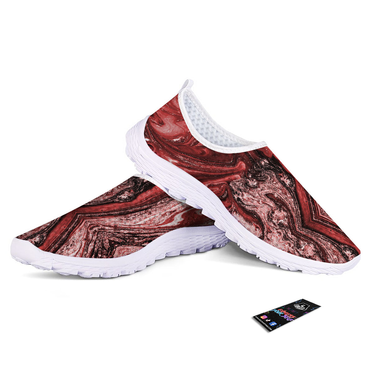 Marble Red Print Pattern Nurse Shoes-grizzshop