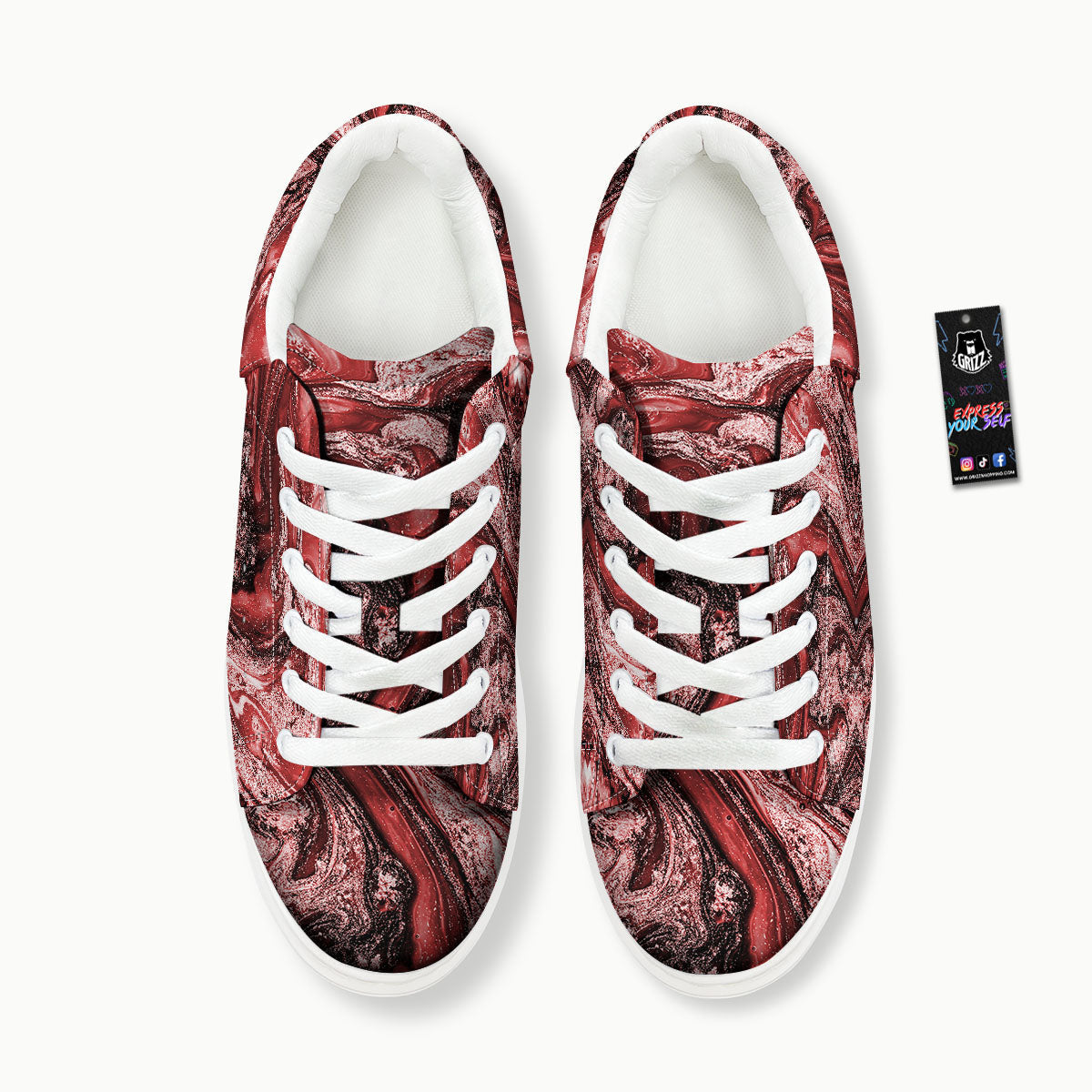 Marble Red Print Pattern Platform Shoes-grizzshop