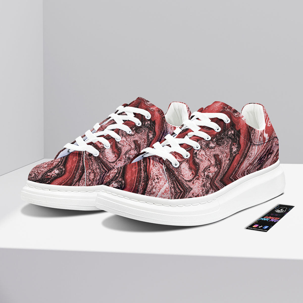 Marble Red Print Pattern Platform Shoes-grizzshop