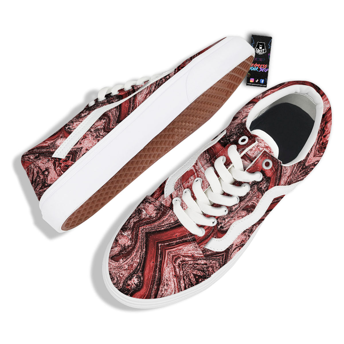 Marble Red Print Pattern Skate Shoes-grizzshop
