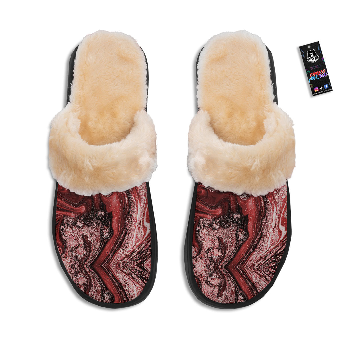 Marble Red Print Pattern Slippers-grizzshop