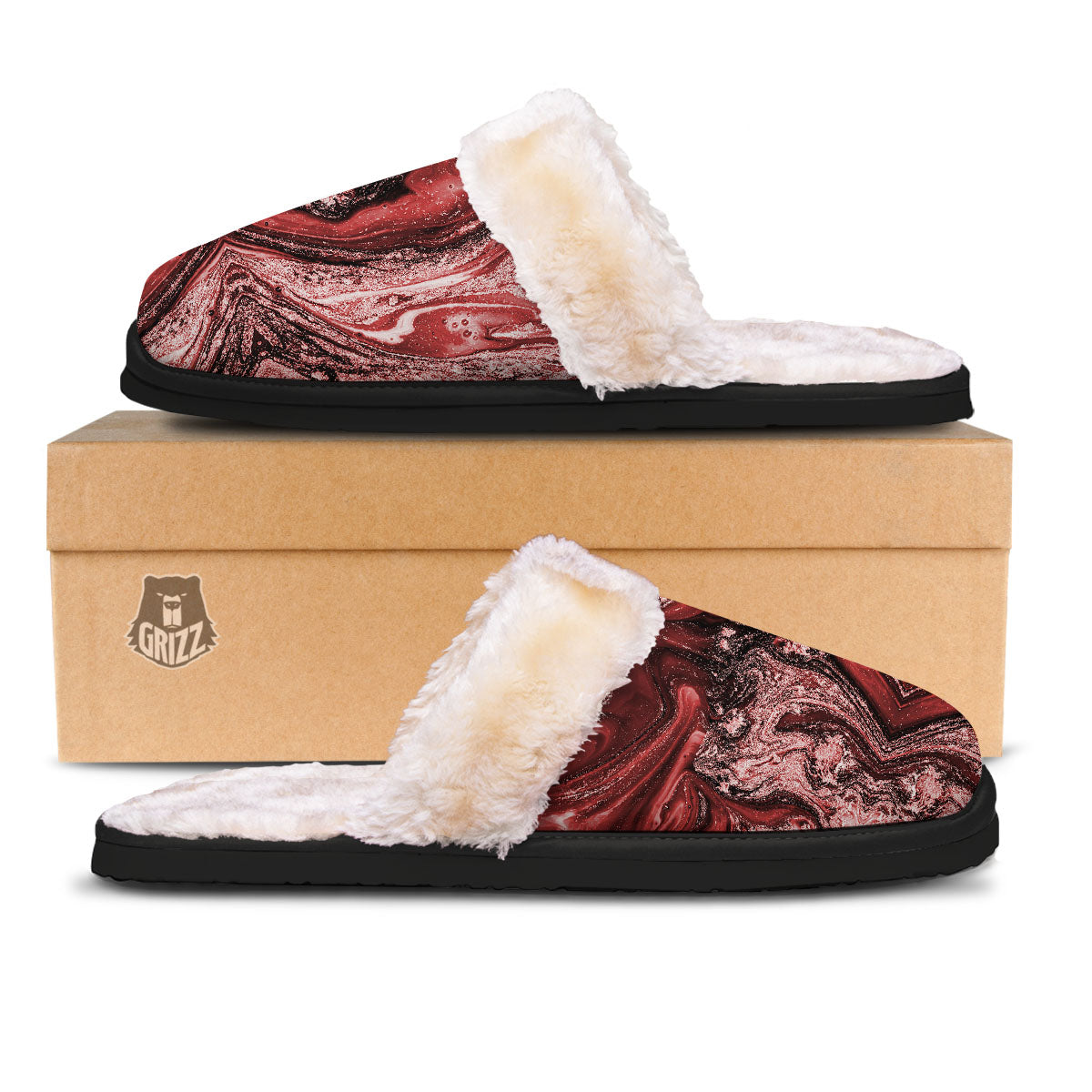 Marble Red Print Pattern Slippers-grizzshop
