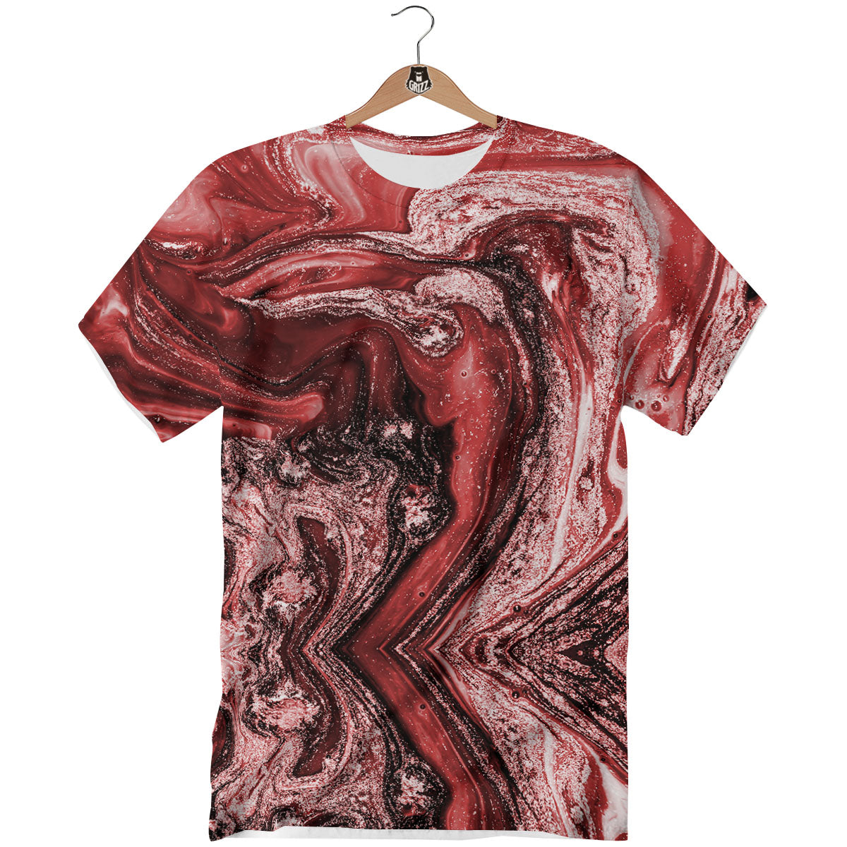 Marble Red Print Pattern T-Shirt-grizzshop