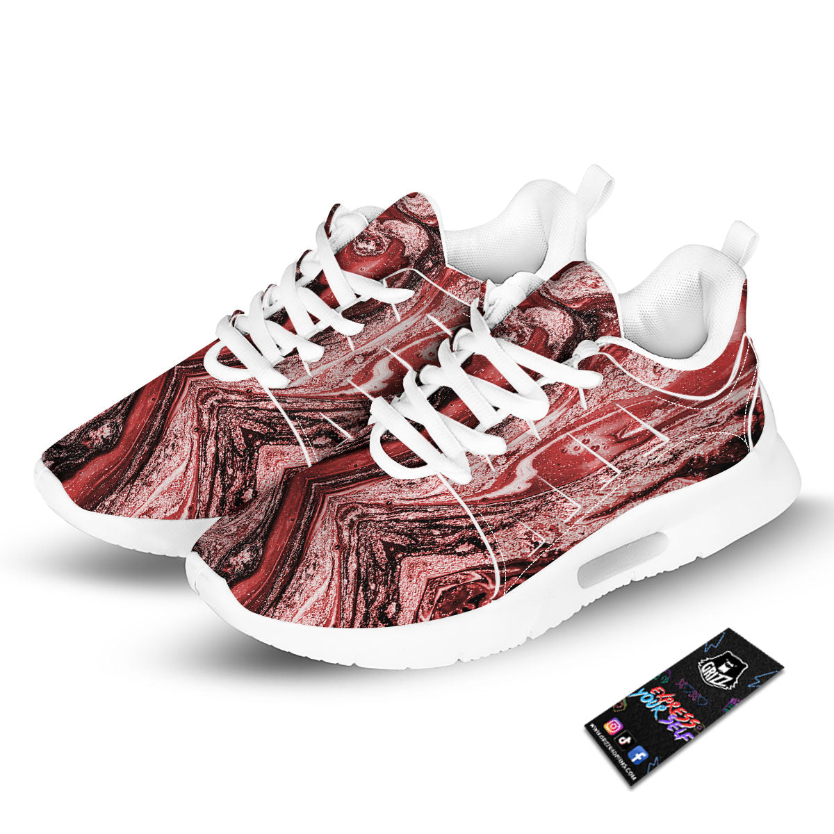 Marble Red Print Pattern Tennis Shoes-grizzshop