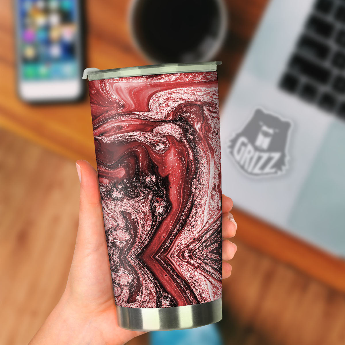 Marble Red Print Pattern Tumbler-grizzshop