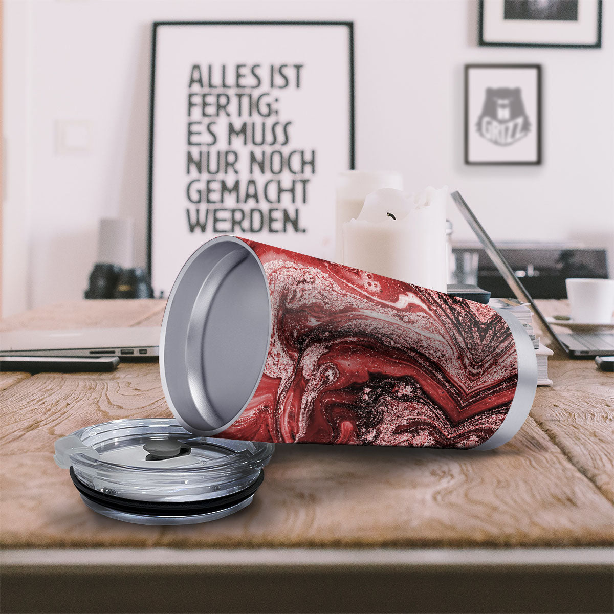 Marble Red Print Pattern Tumbler-grizzshop