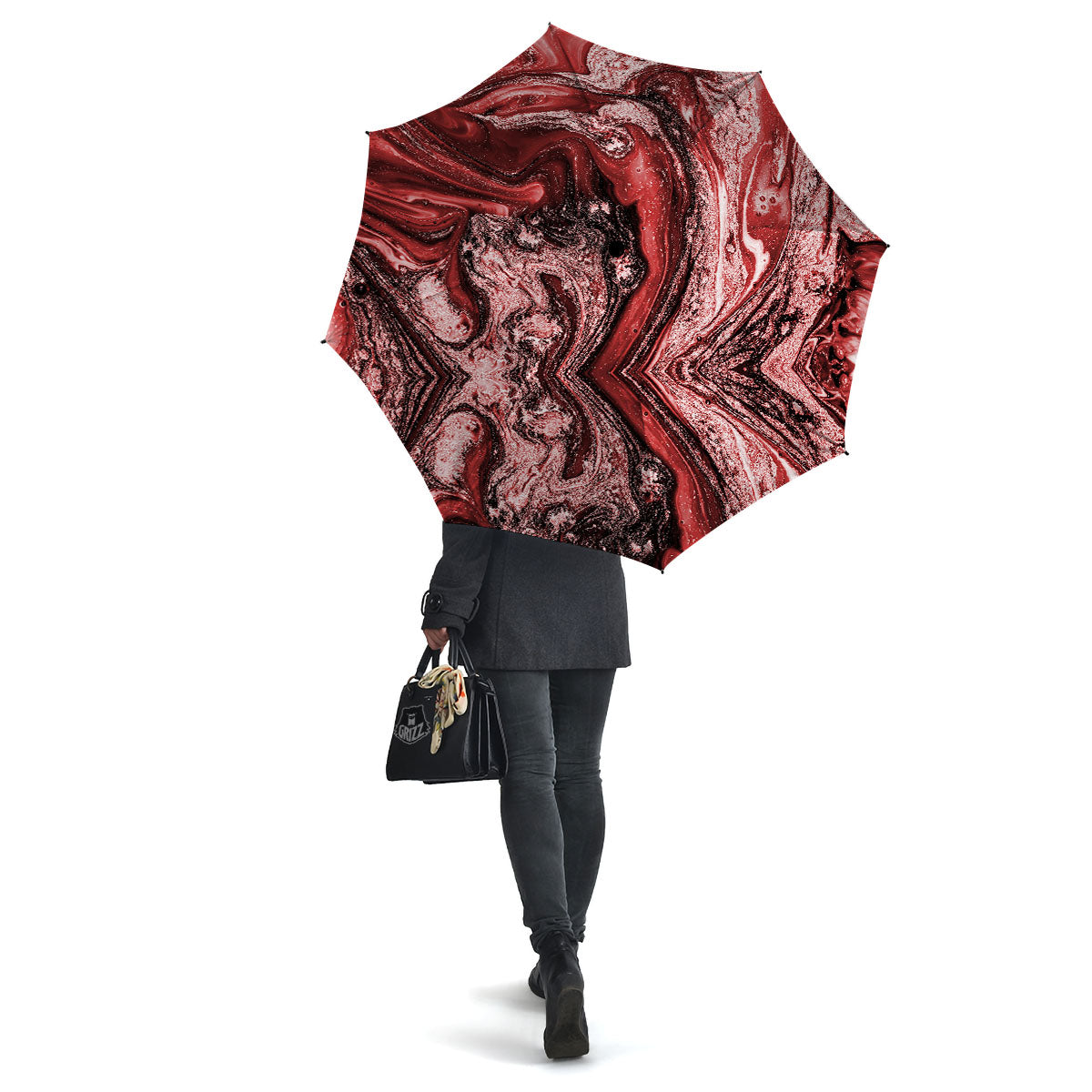 Marble Red Print Pattern Umbrella-grizzshop