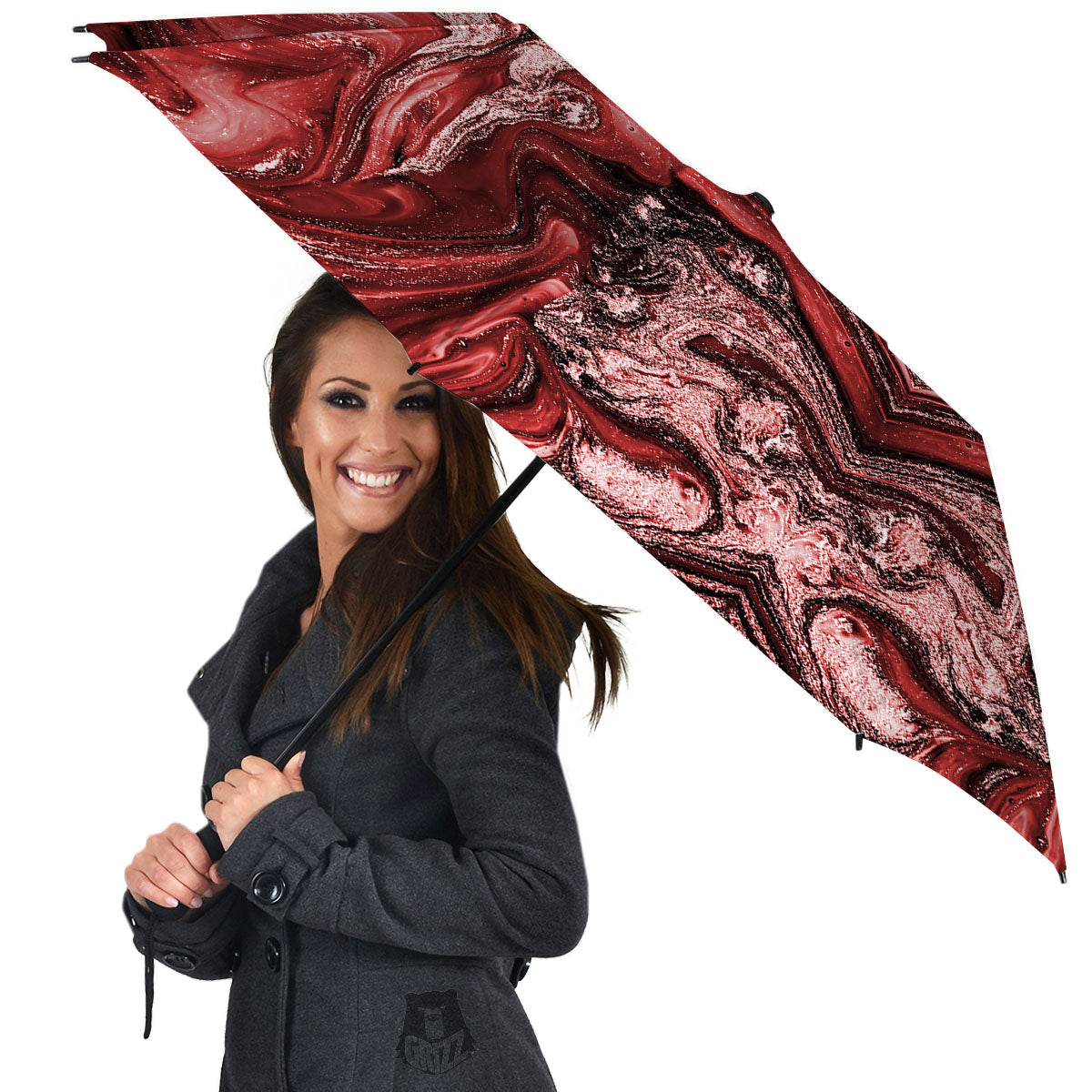 Marble Red Print Pattern Umbrella-grizzshop