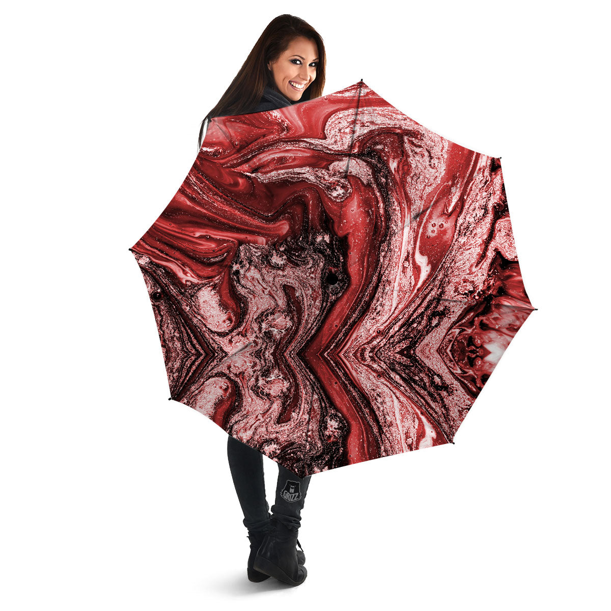 Marble Red Print Pattern Umbrella-grizzshop