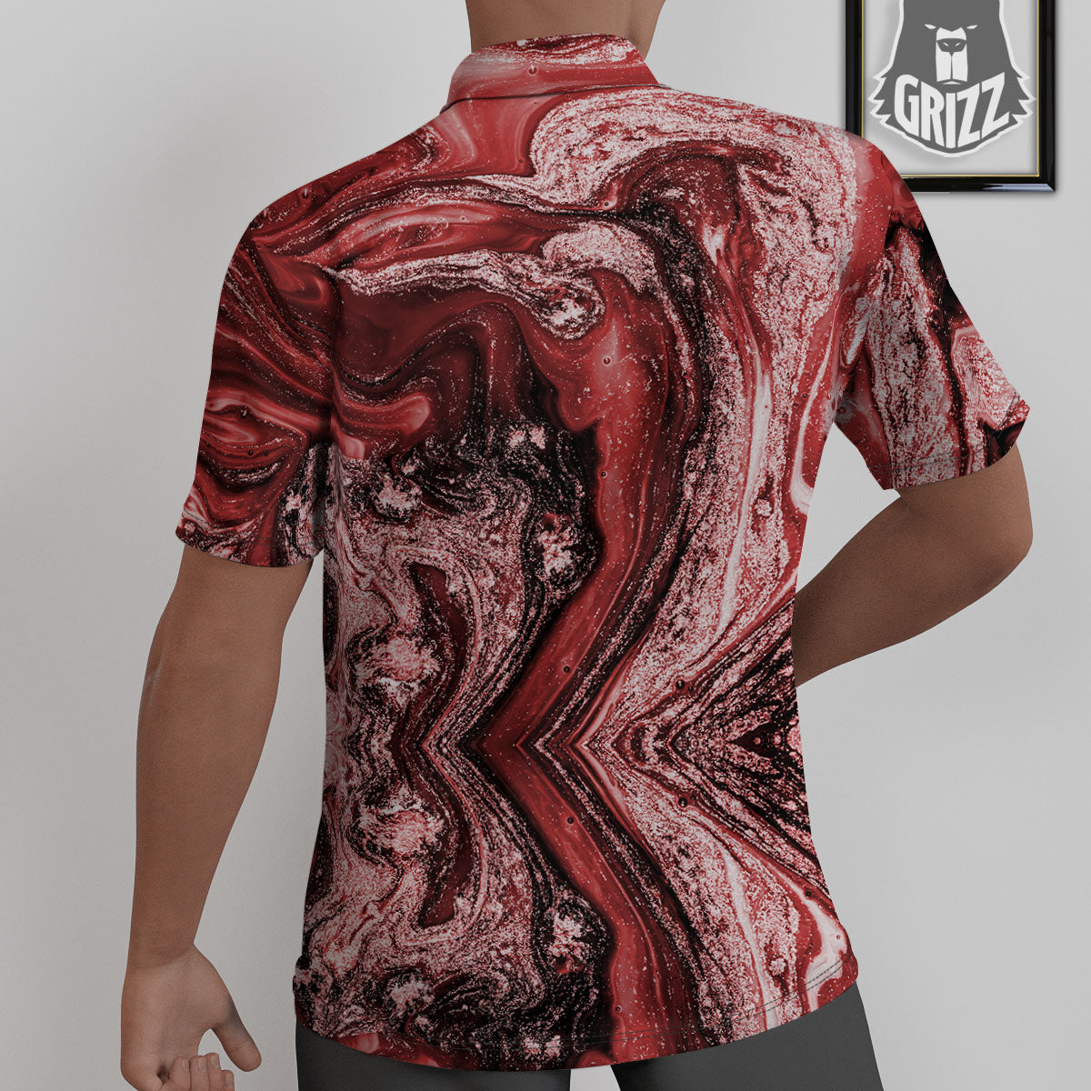 Marble Red Print Pattern Untucked Shirts-grizzshop