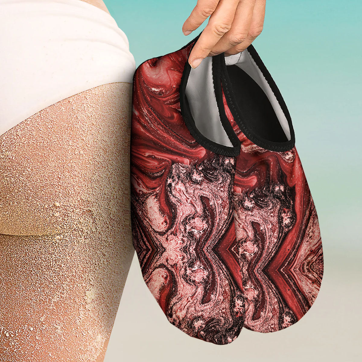 Marble Red Print Pattern Water Shoes-grizzshop