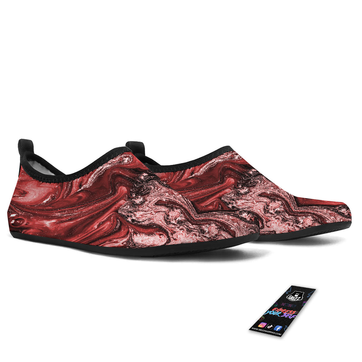 Marble Red Print Pattern Water Shoes-grizzshop