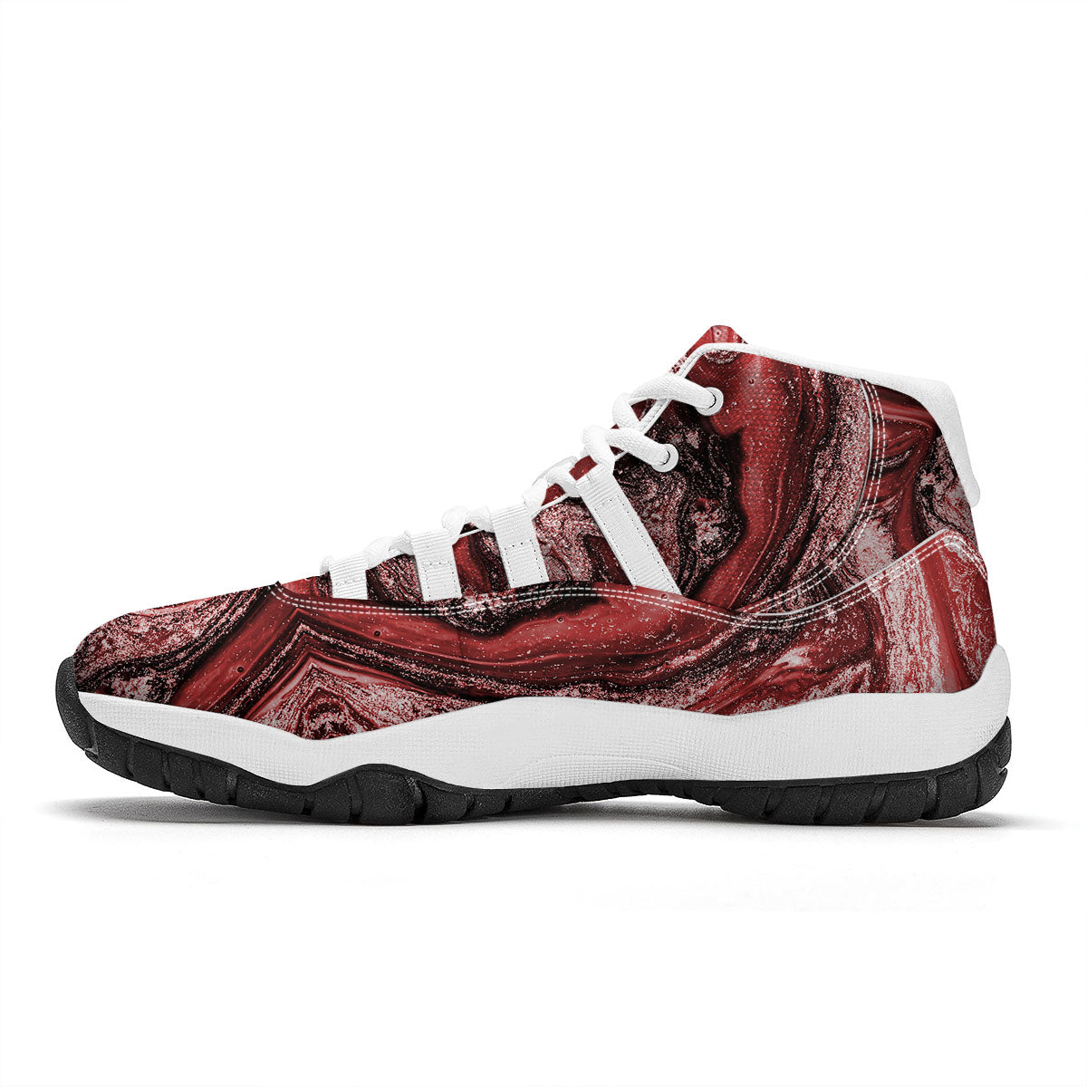 Marble Red Print Pattern White Bball Shoes-grizzshop
