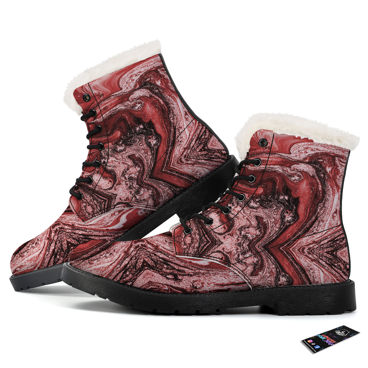 Marble Red Print Pattern Winter Boots-grizzshop