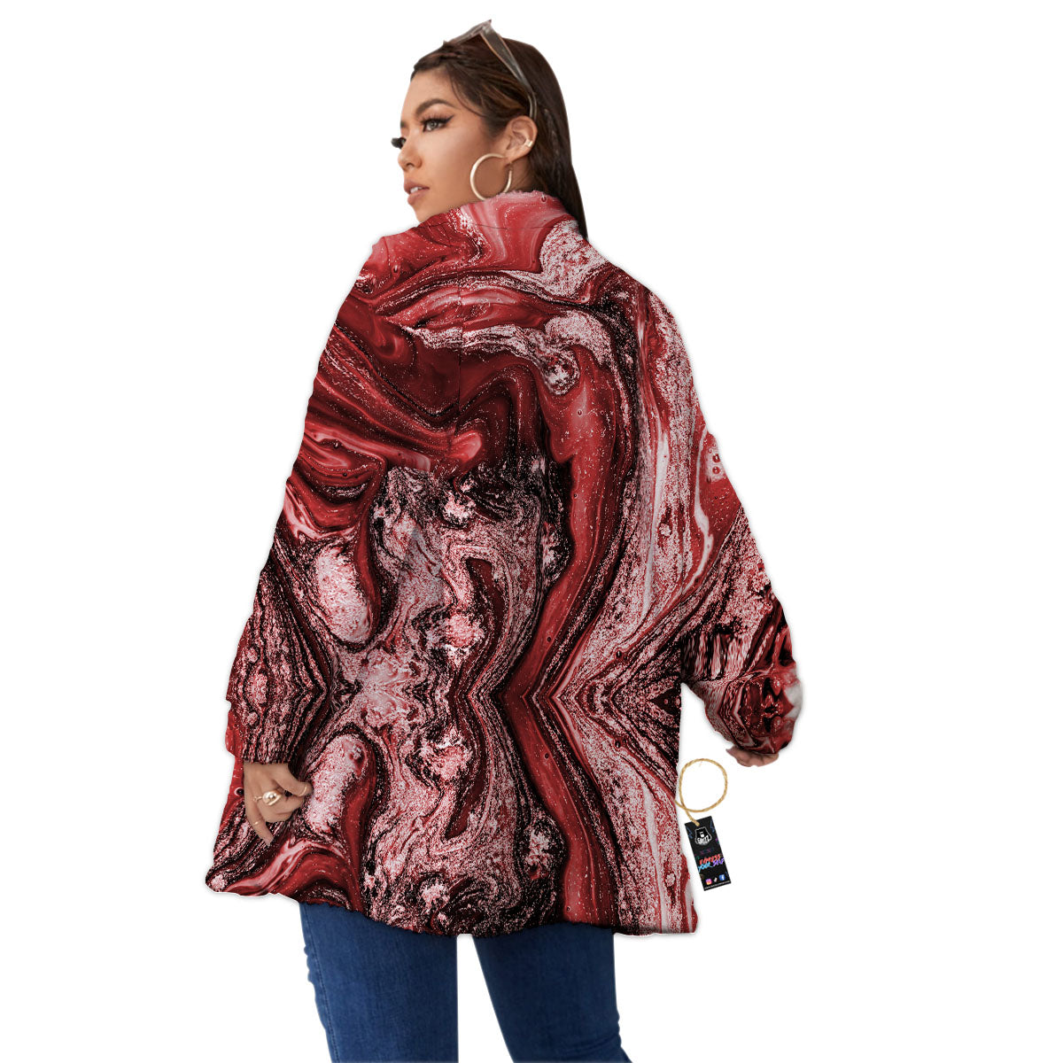 Marble Red Print Pattern Women's Sherpa Jacket-grizzshop