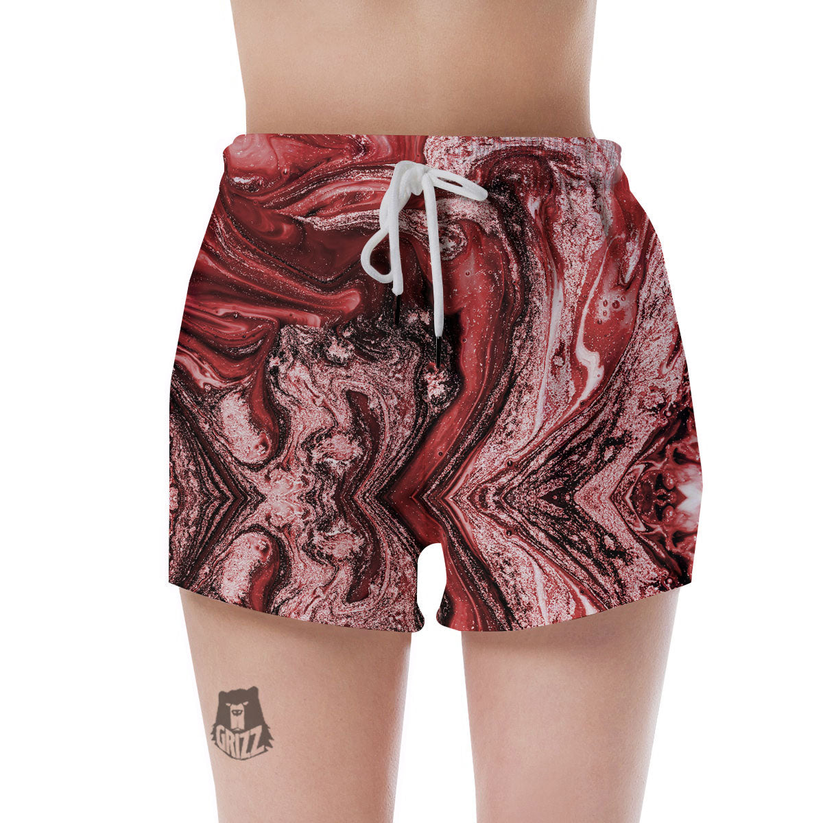 Marble Red Print Pattern Women's Shorts-grizzshop