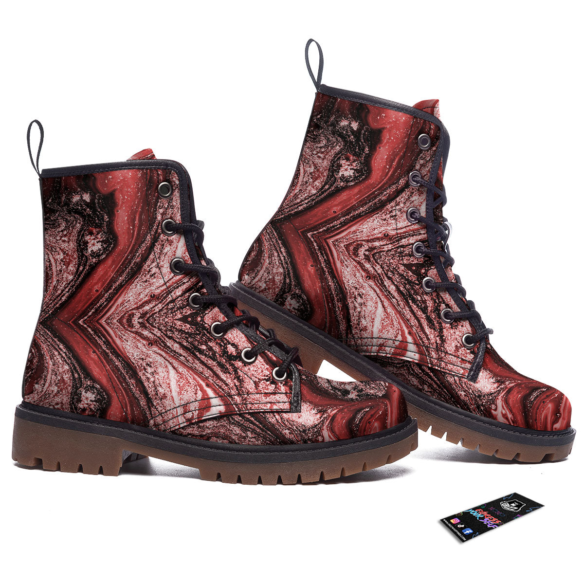 Marble Red Print Pattern Work Boots-grizzshop