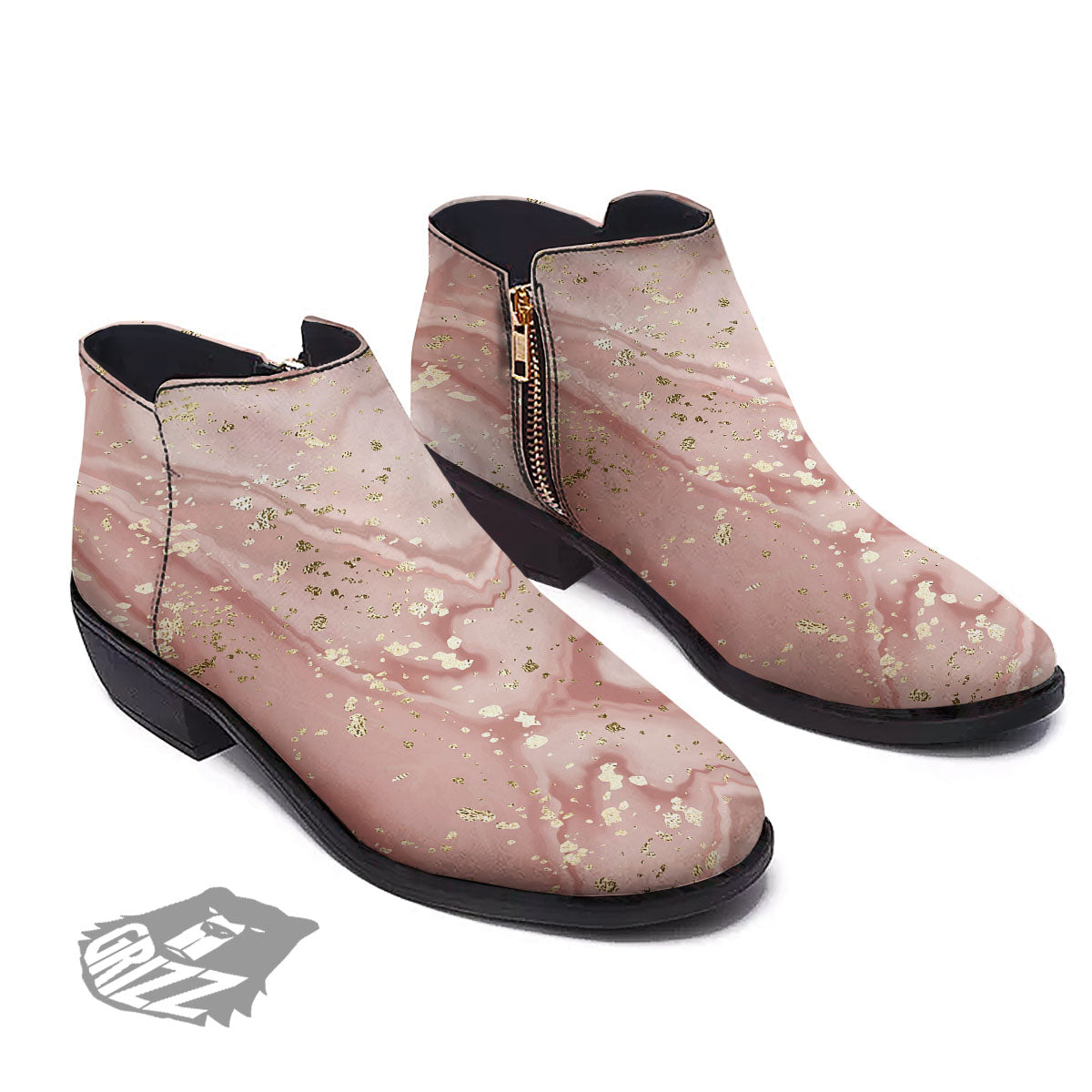 Marble Rose Pink Print Pattern Ankle Boots-grizzshop