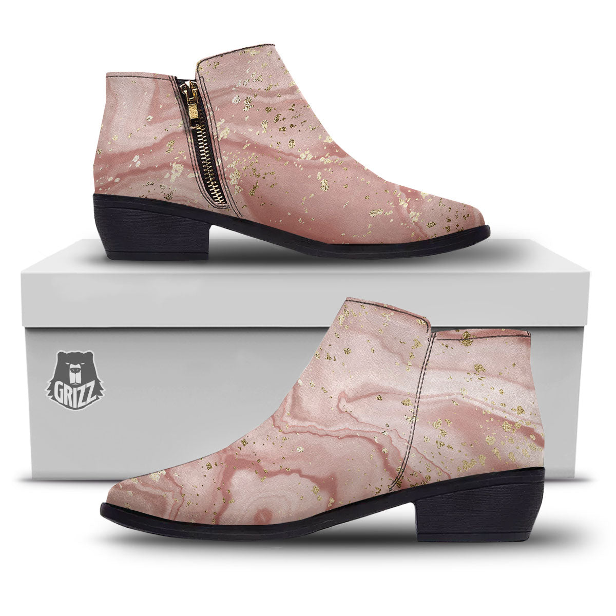 Marble Rose Pink Print Pattern Ankle Boots-grizzshop