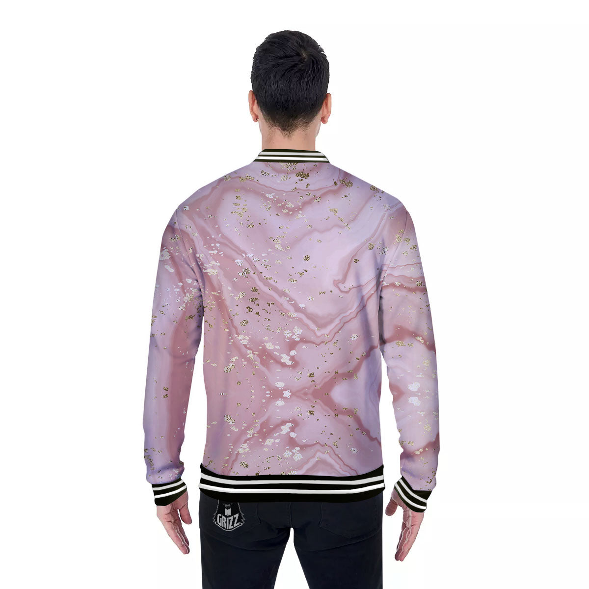 Marble Rose Pink Print Pattern Baseball Jacket-grizzshop