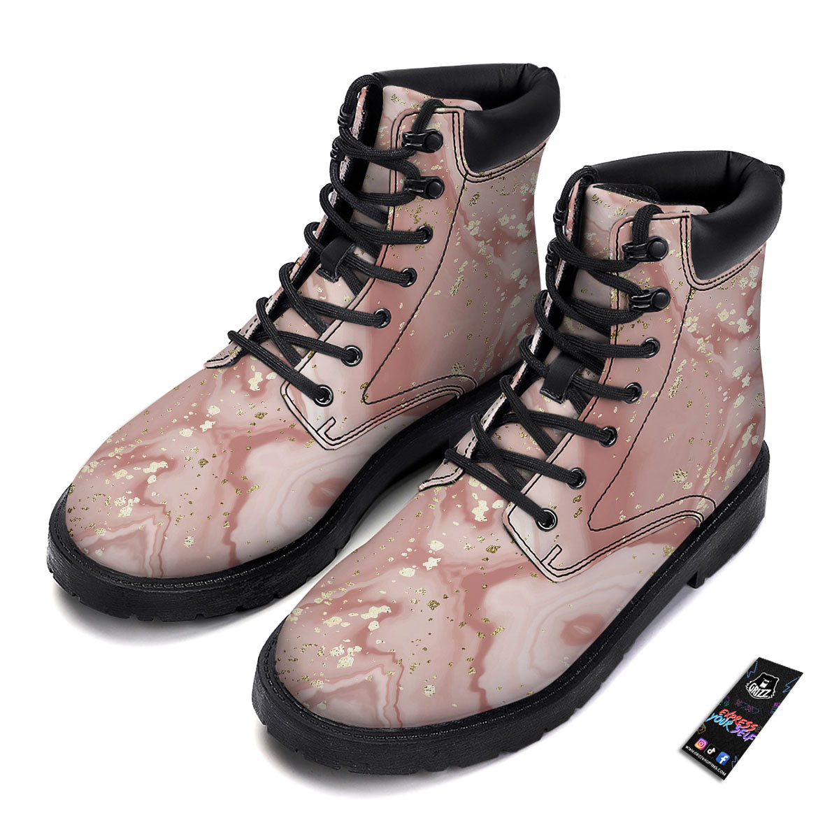 Marble Rose Pink Print Pattern Boots-grizzshop