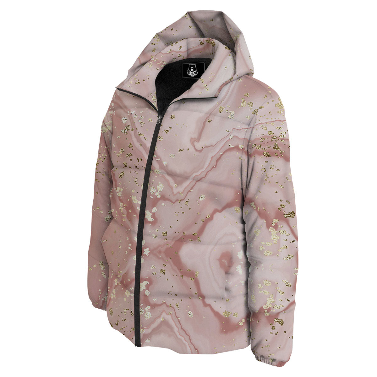 Marble Rose Pink Print Pattern Down Jacket-grizzshop