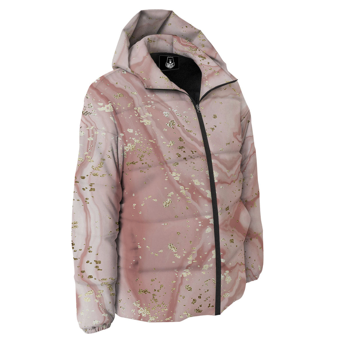 Marble Rose Pink Print Pattern Down Jacket-grizzshop
