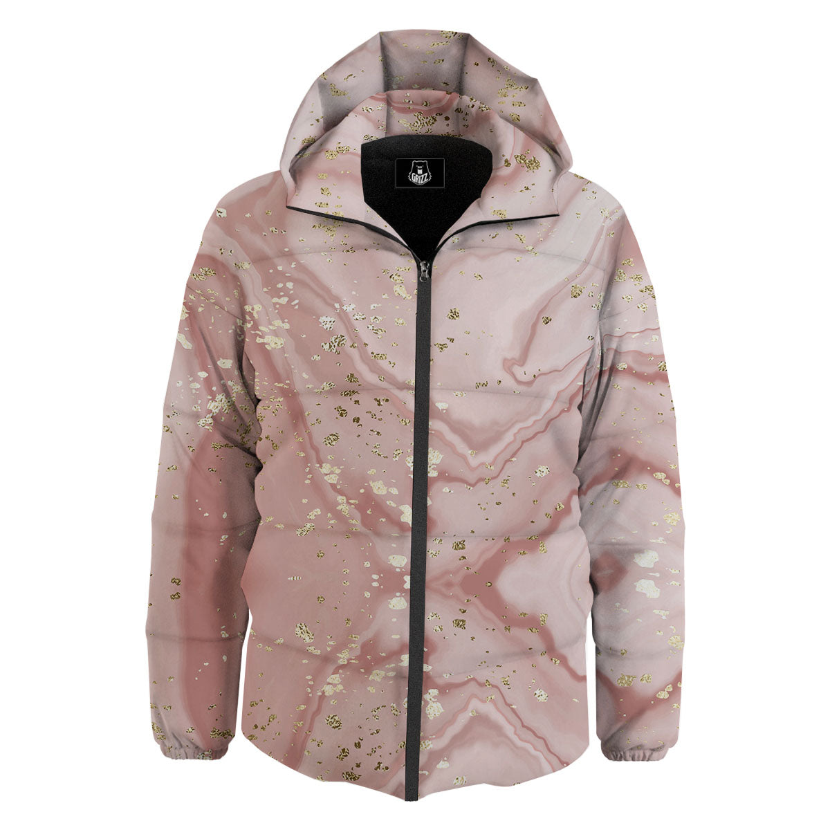 Marble Rose Pink Print Pattern Down Jacket-grizzshop