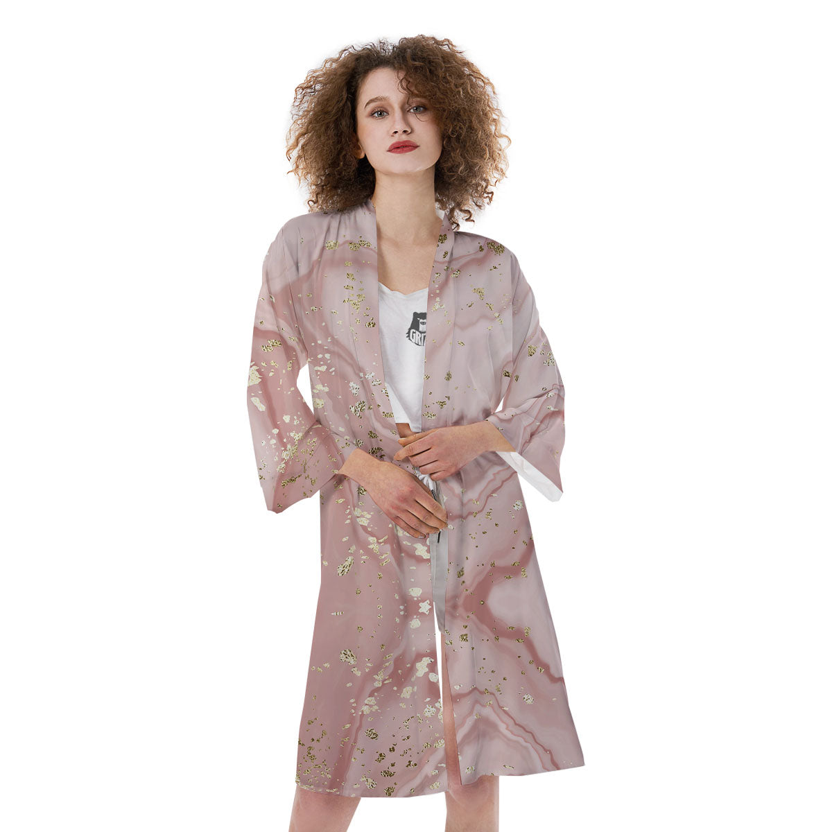 Marble Rose Pink Print Pattern Kimono-grizzshop