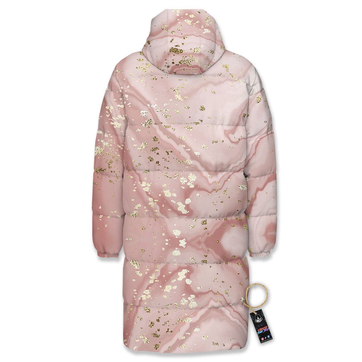 Marble Rose Pink Print Pattern Long Down Jacket-grizzshop