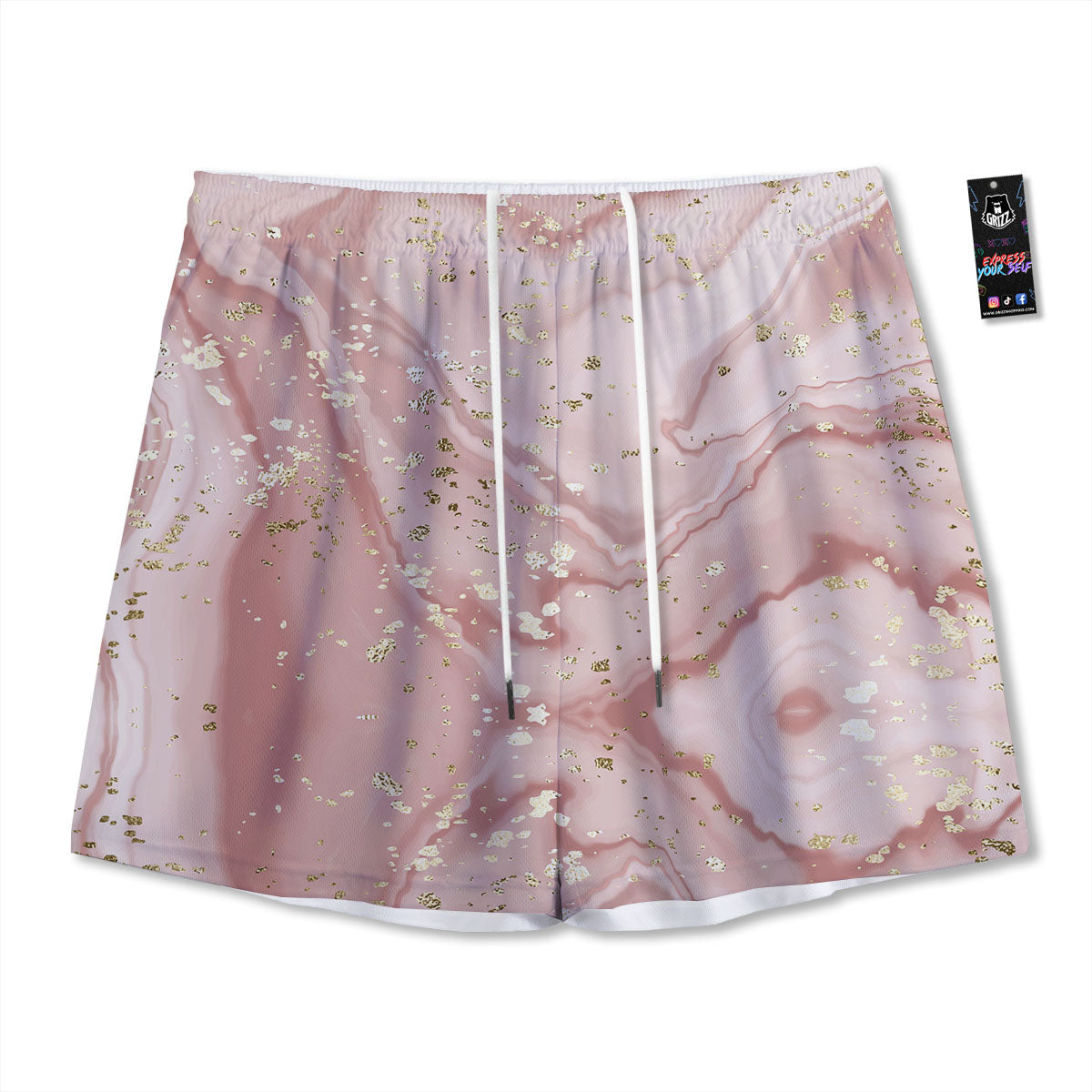 Marble Rose Pink Print Pattern Mesh Shorts