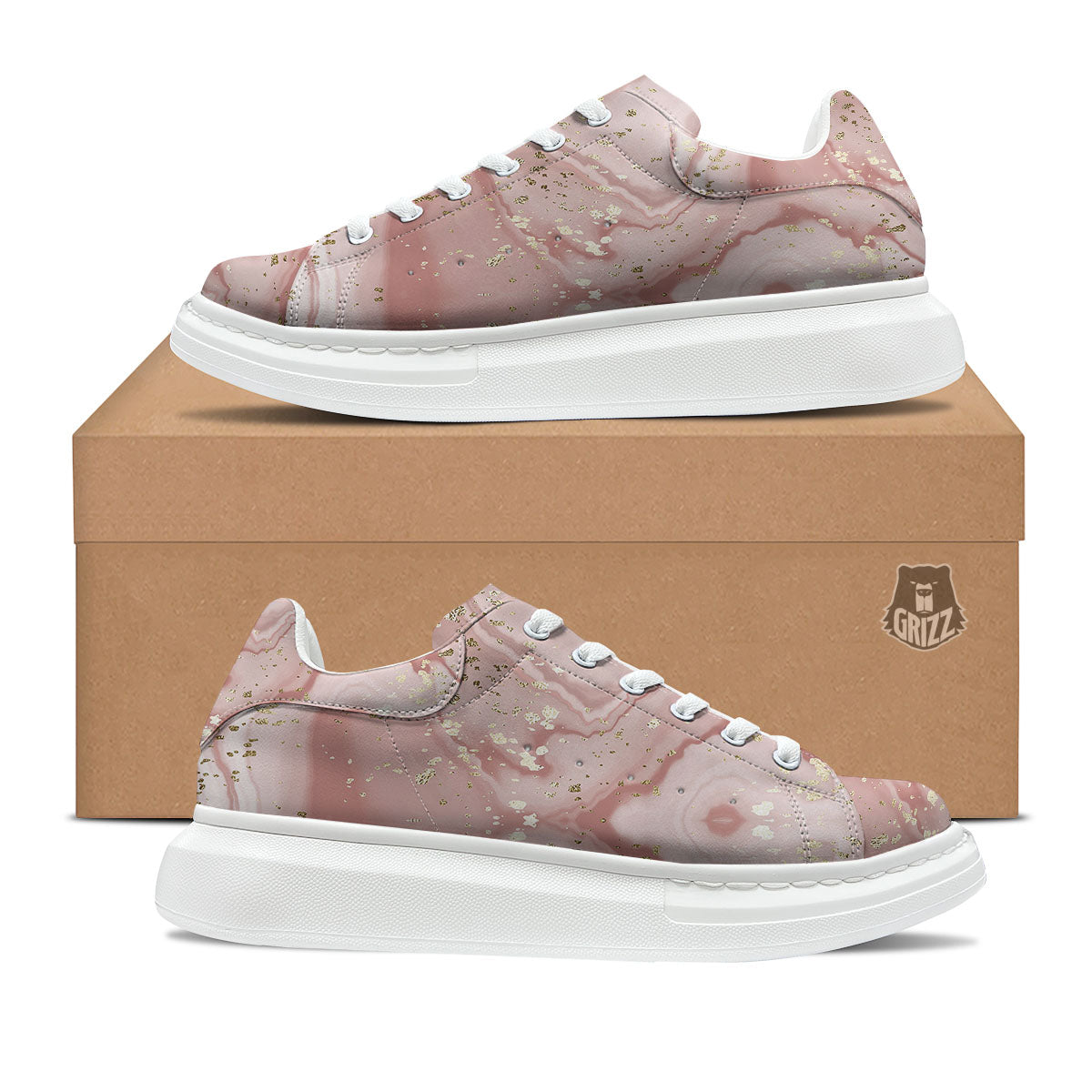 Marble Rose Pink Print Pattern Platform Shoes-grizzshop