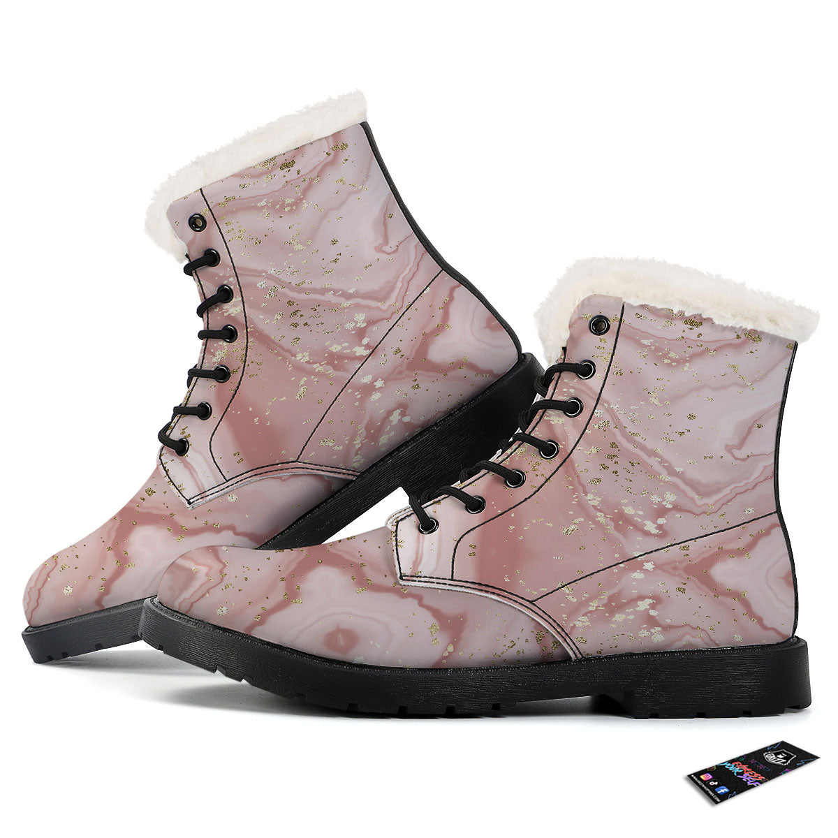 Marble Rose Pink Print Pattern Winter Boots-grizzshop