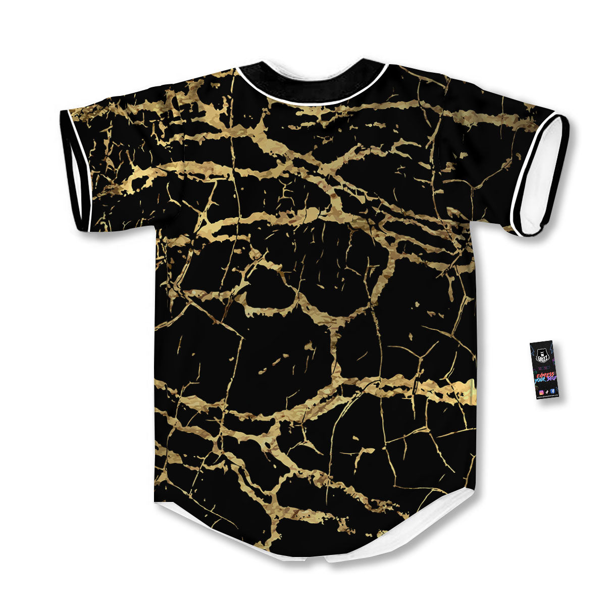 Marble Scratch Black Gold Print Marble Baseball Jersey-grizzshop