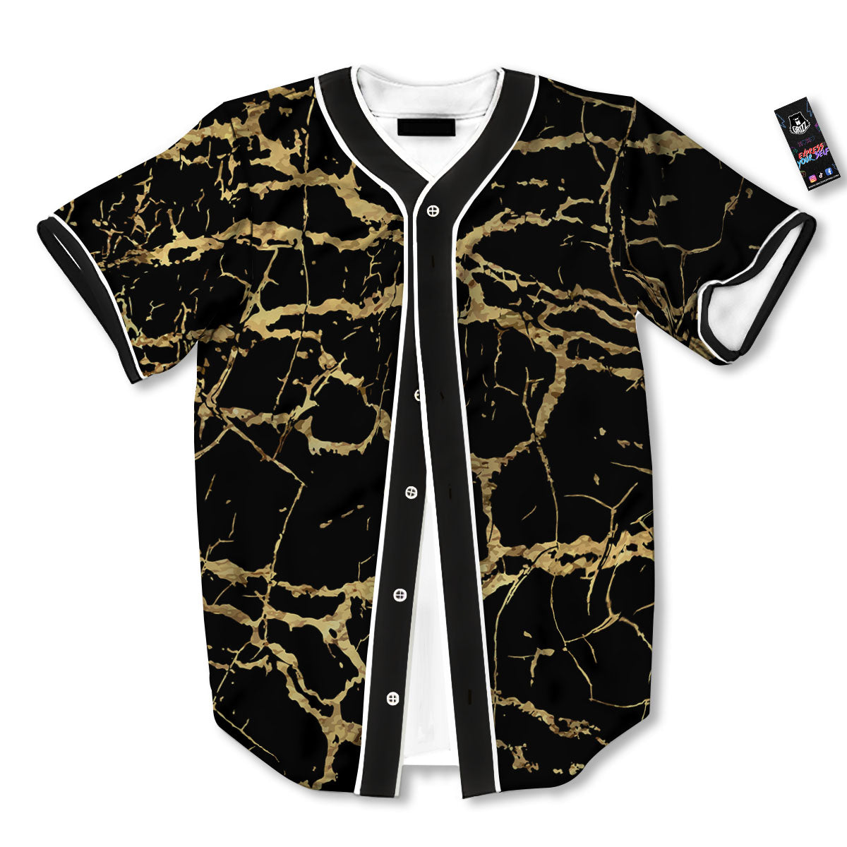 Marble Scratch Black Gold Print Marble Baseball Jersey-grizzshop