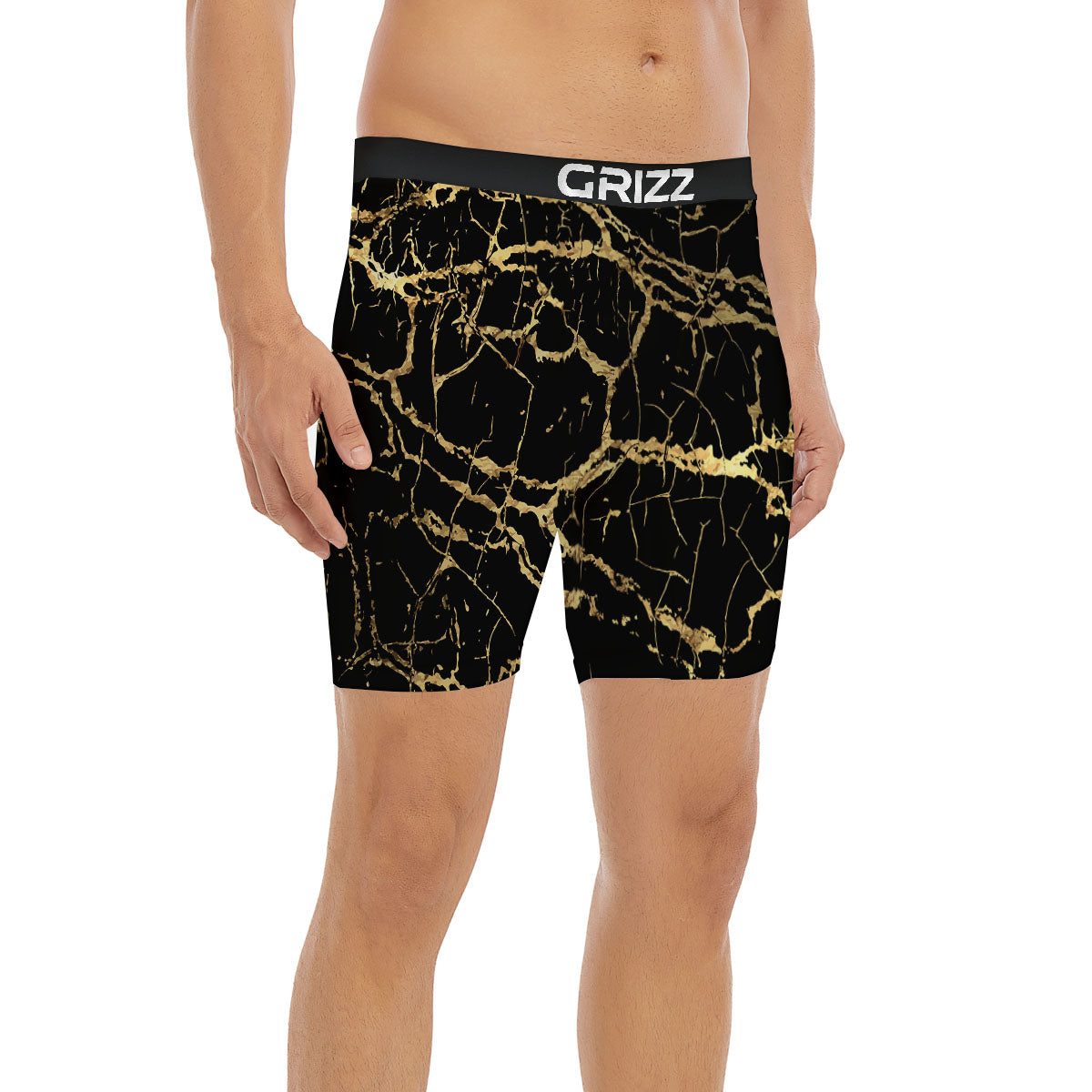 Marble Scratch Black Gold Print Marble Boxer Briefs-grizzshop