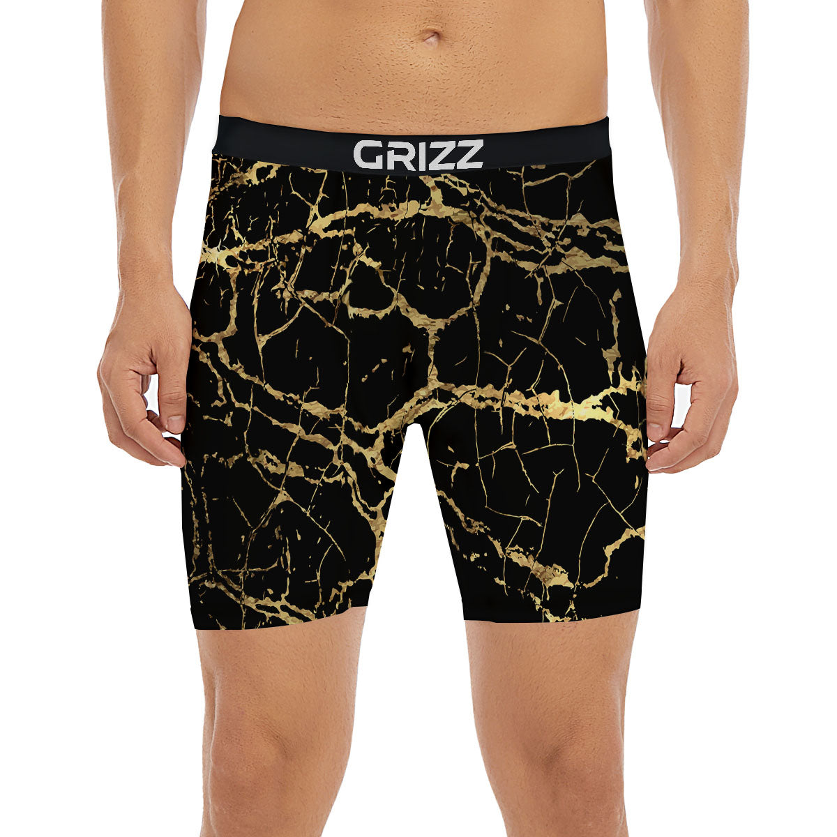 Marble Scratch Black Gold Print Marble Boxer Briefs-grizzshop