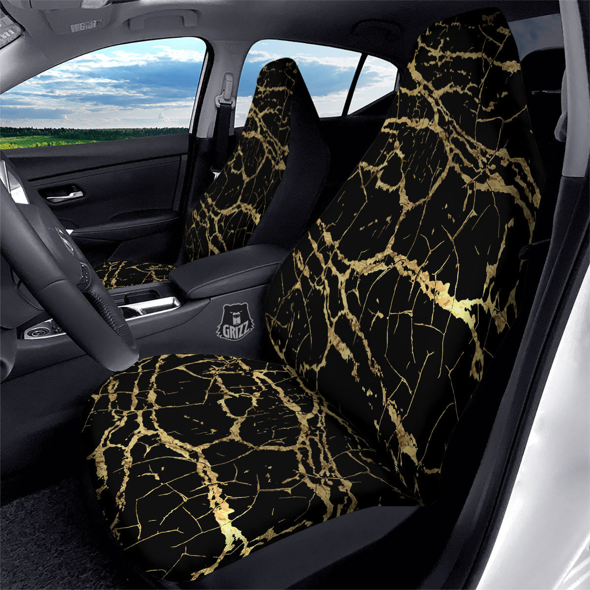 Marble Scratch Black Gold Print Marble Car Seat Covers-grizzshop