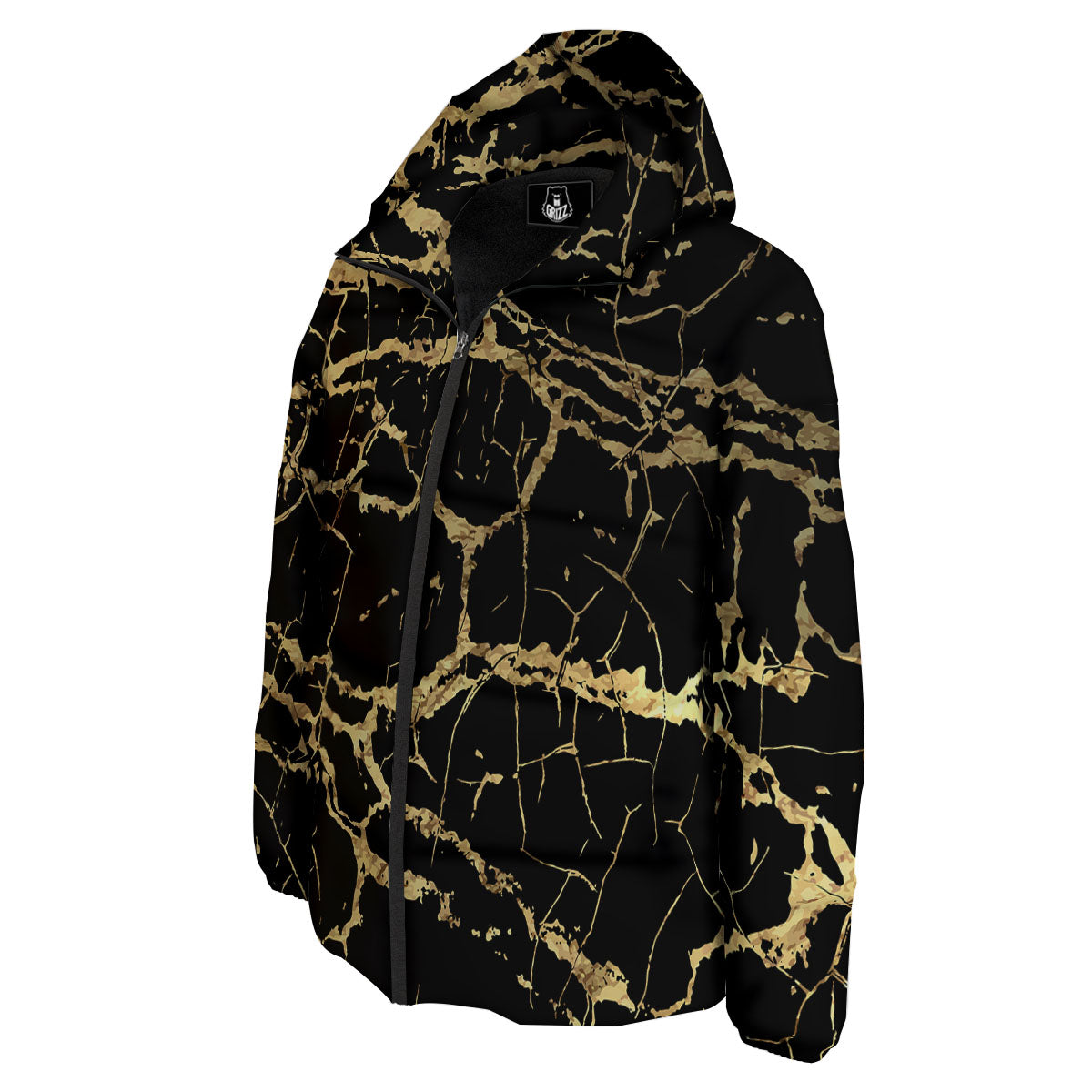 Marble Scratch Black Gold Print Marble Down Jacket-grizzshop