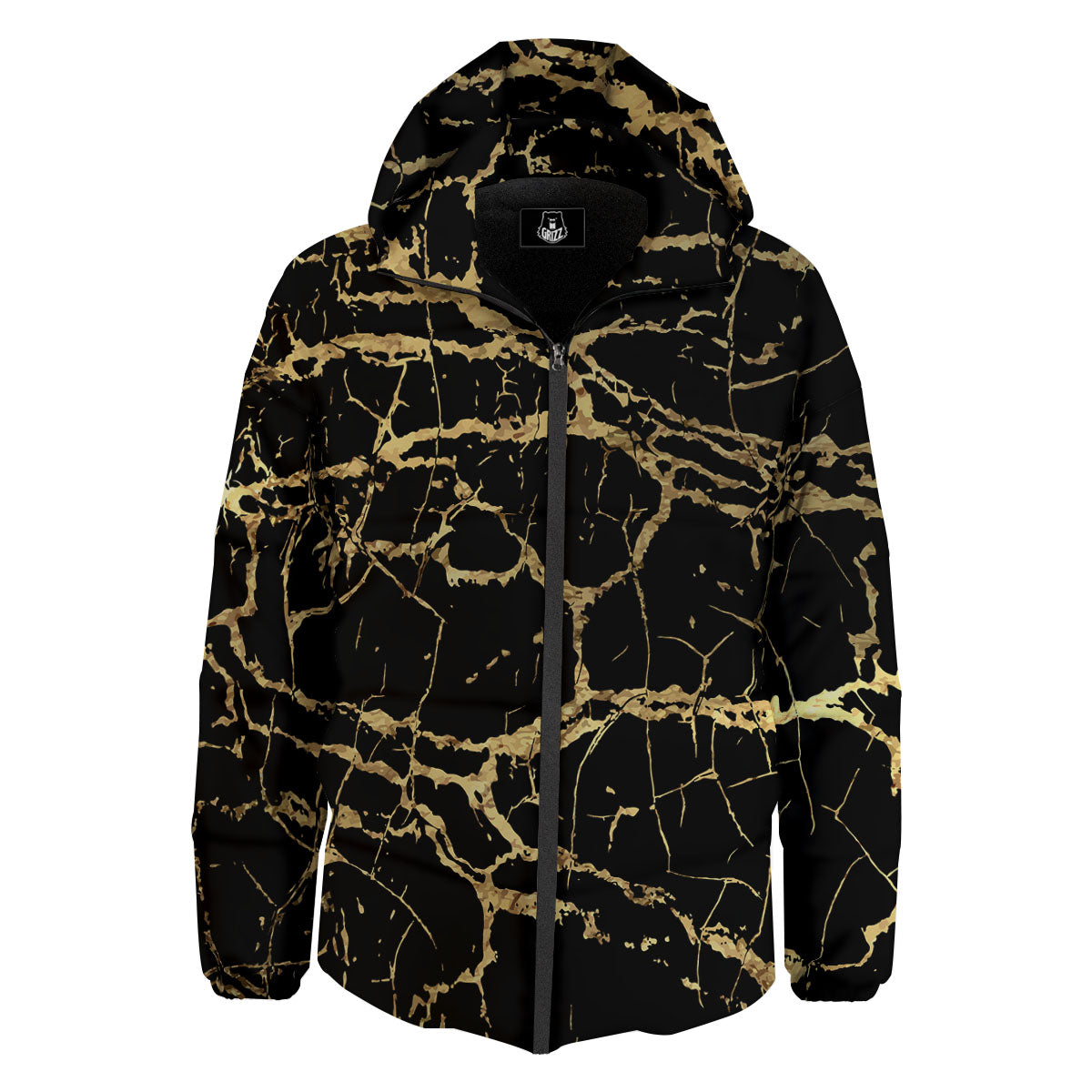 Marble Scratch Black Gold Print Marble Down Jacket-grizzshop