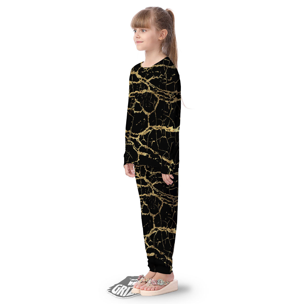 Marble Scratch Black Gold Print Marble Kid's Pajamas-grizzshop