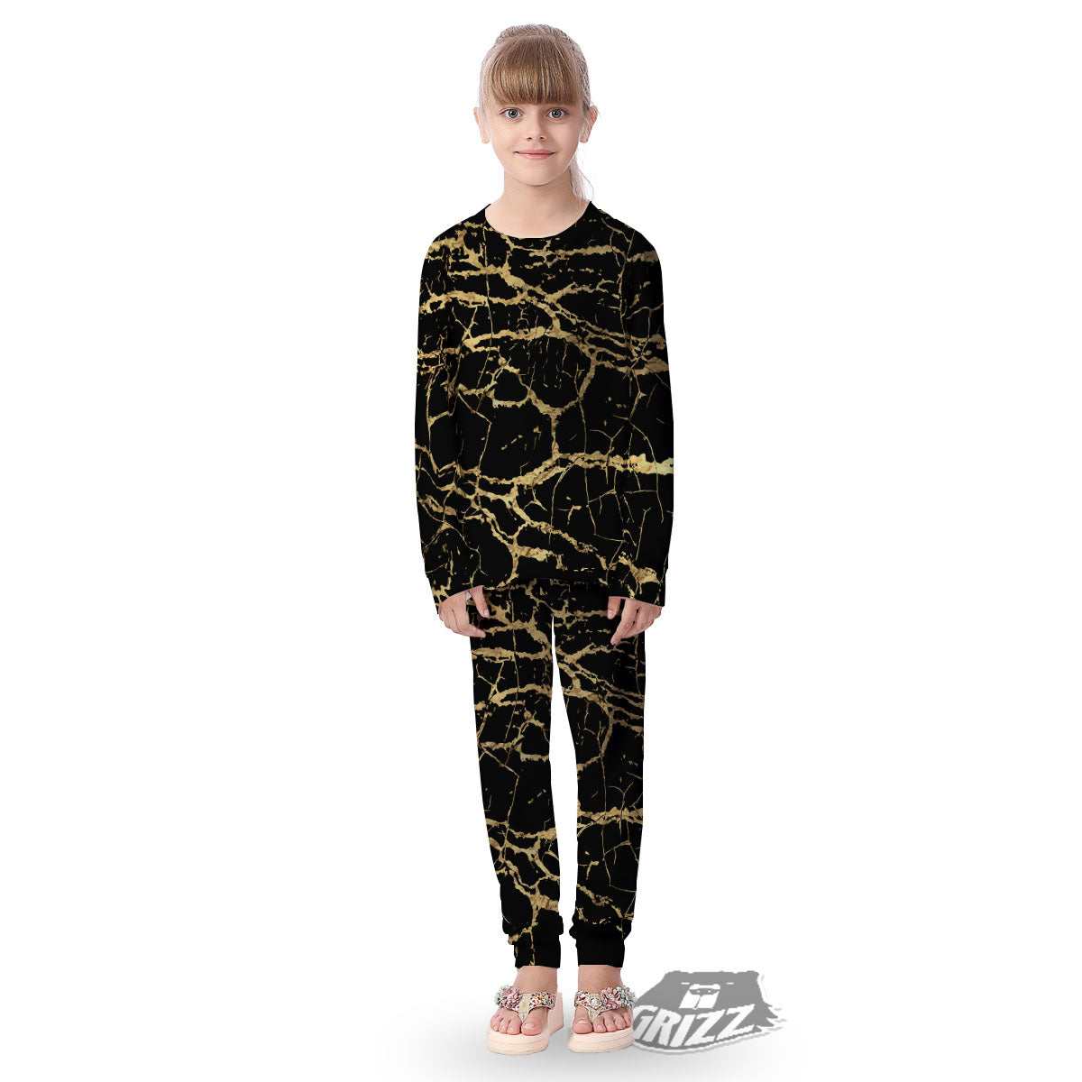 Marble Scratch Black Gold Print Marble Kid's Pajamas-grizzshop